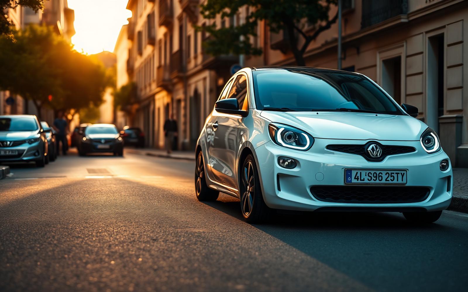 Auto a noleggio parcheggiata in una via italiana al tramonto